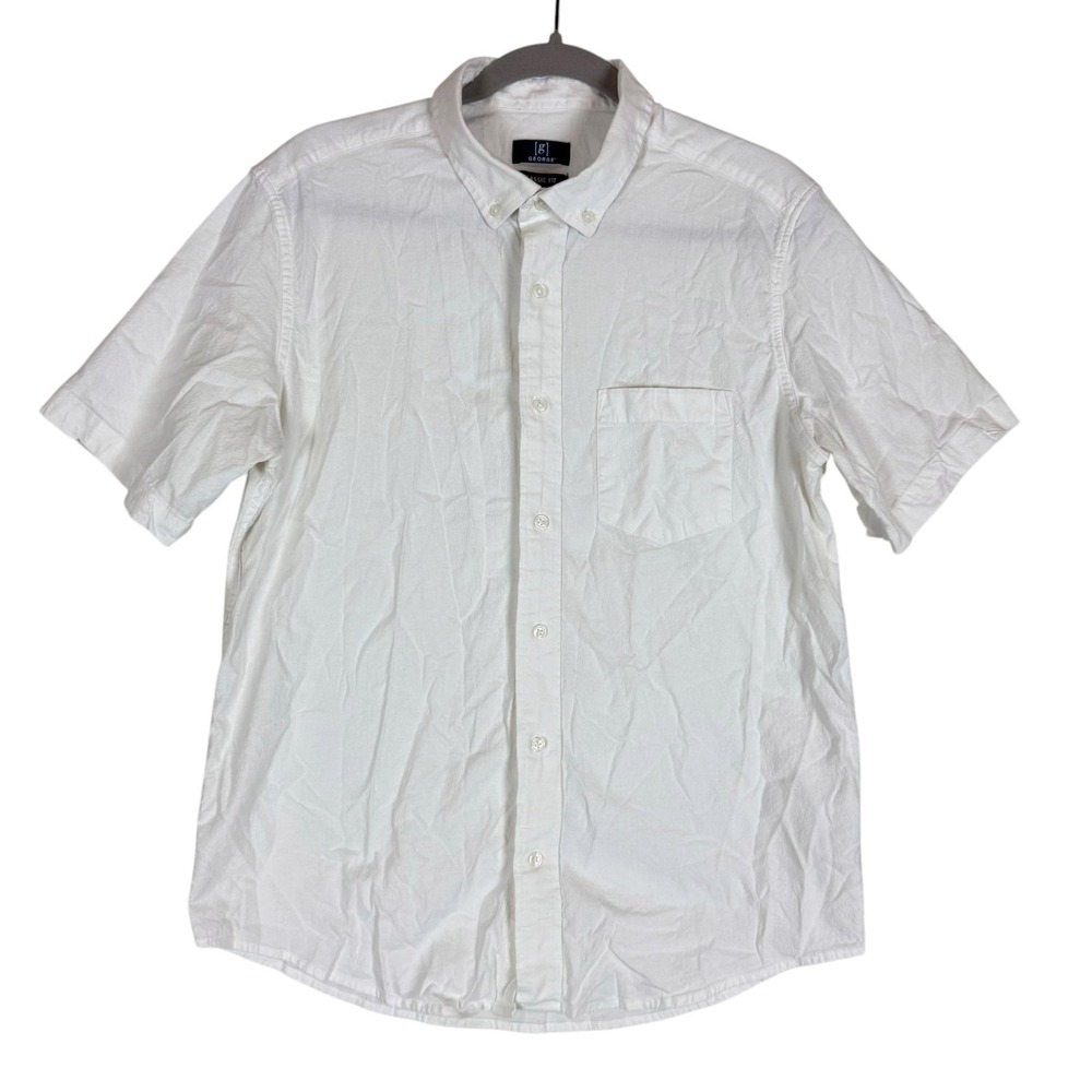 George Shirt Mens Medium White Short Sleeve Button Down Classic Fit Stretch